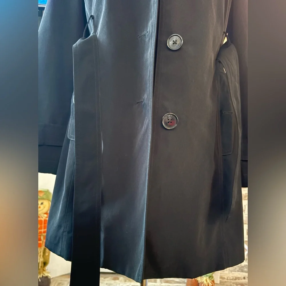London Fog Black Double-Breasted Trench with Waist Tie